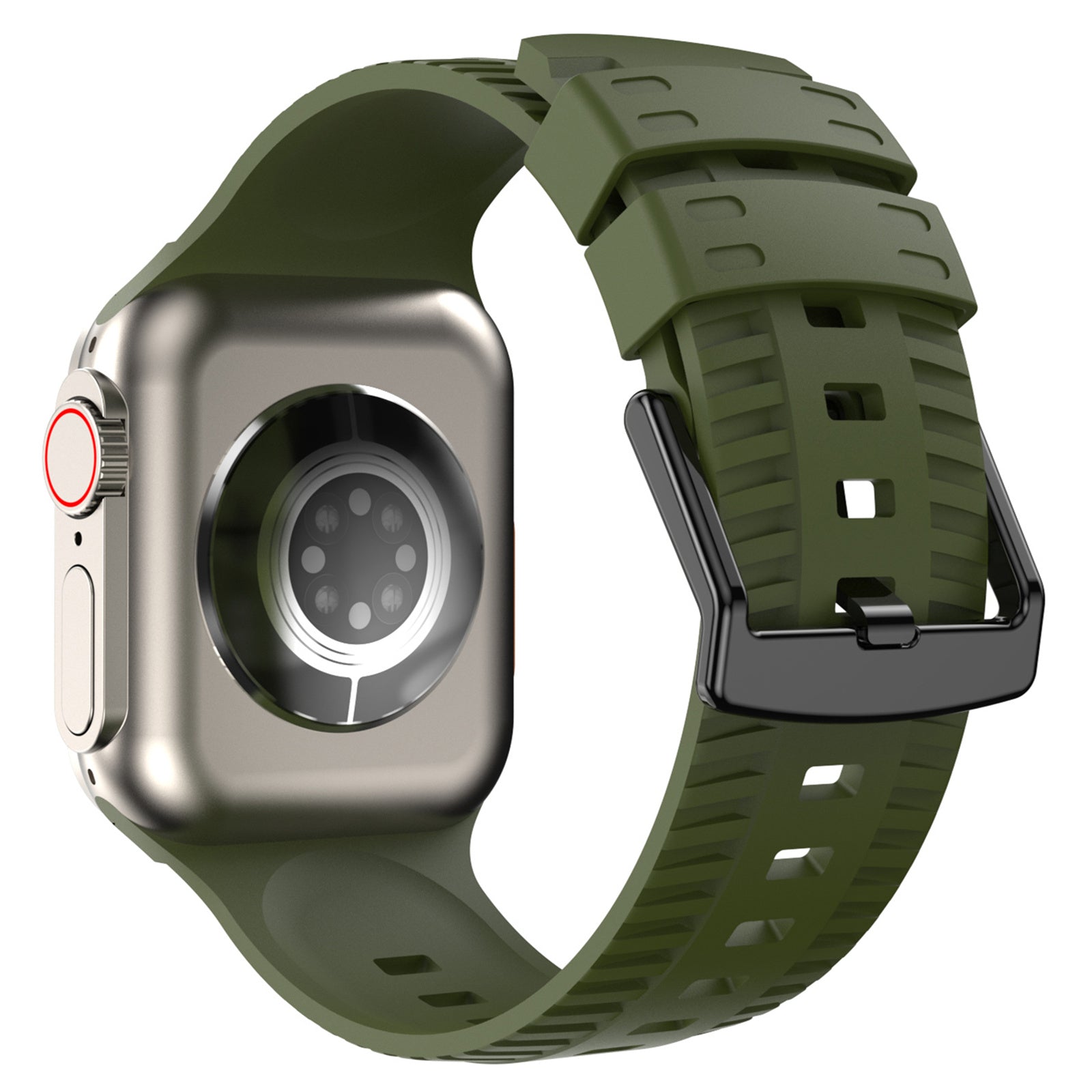 Uniqkart for Apple Watch Ultra 49mm / Series 8 7 45mm / 6 5 4 SE (2022) SE 44mm / 3 2 1 42mm Tire Textured Watchband Silicone Watch Strap - Army Green Uniqkart for Apple Watch Ultra 49mm / Series 8 7 45mm / 6 5 4 SE (2022) SE 44mm / 3 2 1 42mm Tire Textured Watchband Silicone Watch Strap - Army Green